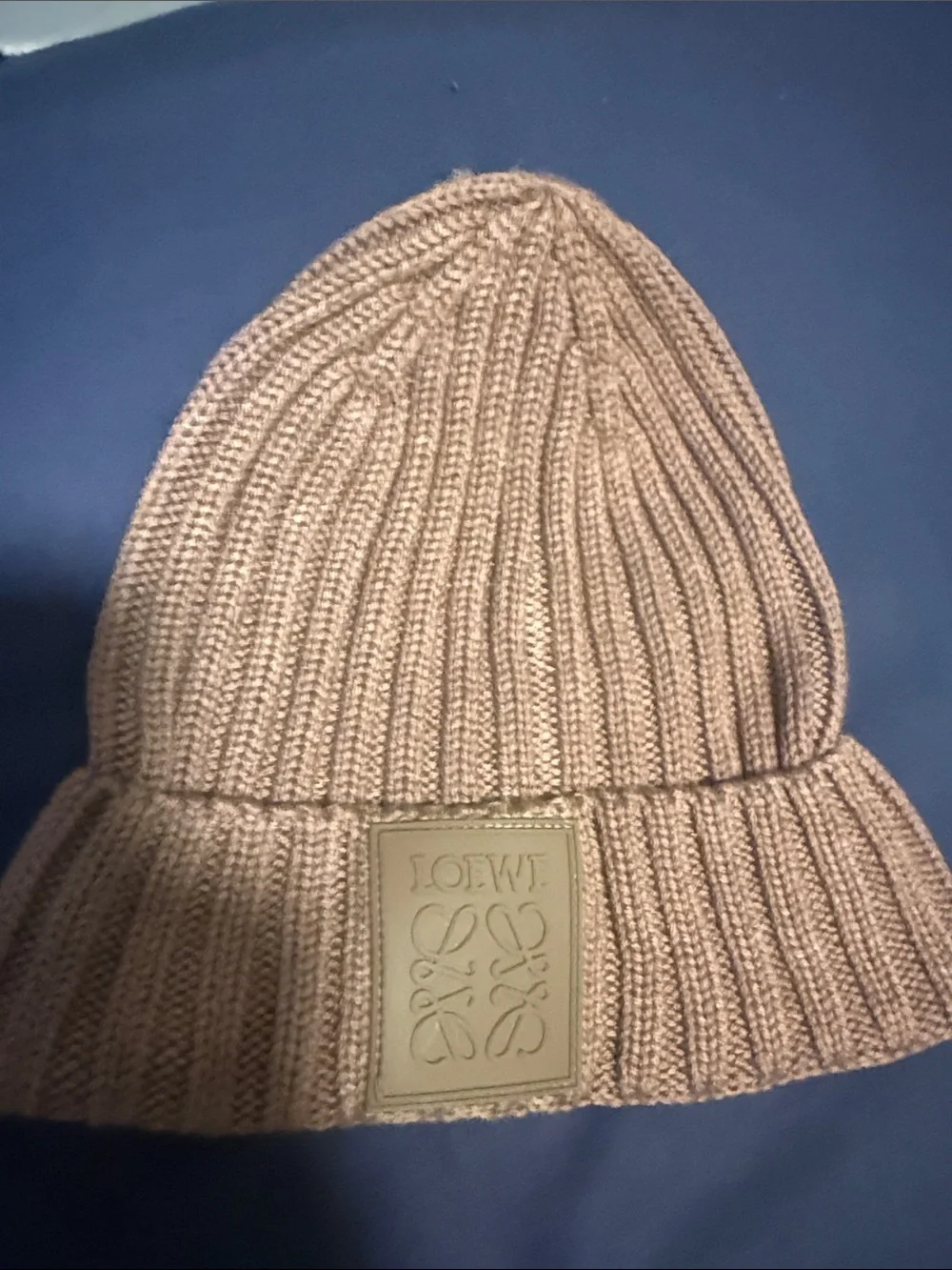 Loewe Ribbed Knit Cuff Beanie in Mauve-Taupe